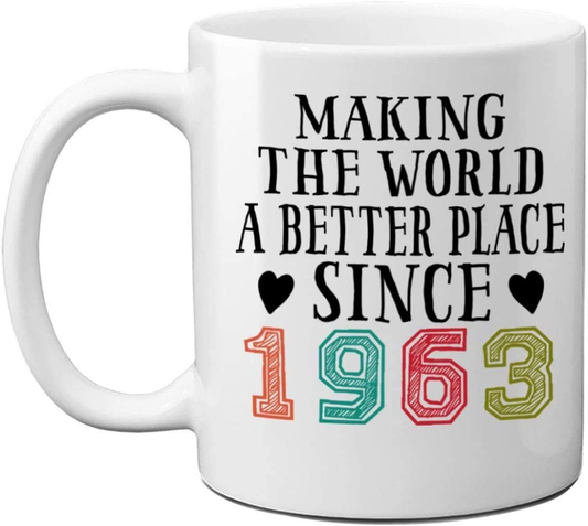 1963 57th Birthday Mugs for Men, Women, Birthday Gift for Him, Her, Making The World A Better Place Since 1963 Coffee Mugs, 57 Years Old Vintage Birthday Presents for Friends, - Wozzi Free