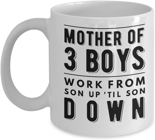 Mom of Three 3 Boys Mug Gift from Son Mother's Day Funny Coffee Cup - Wozzi Free