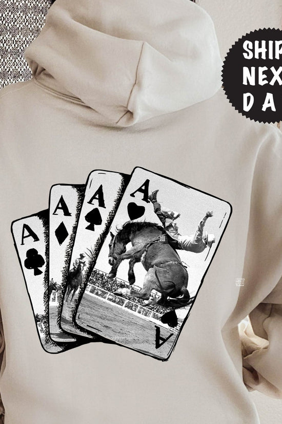 Ace Card Cowboy Hoodie, Playing Card Hoodie, Western Girl Sweatshirt, Country Hoodie, Poker Card Games On Back Hoodie, Oversized Hoodie