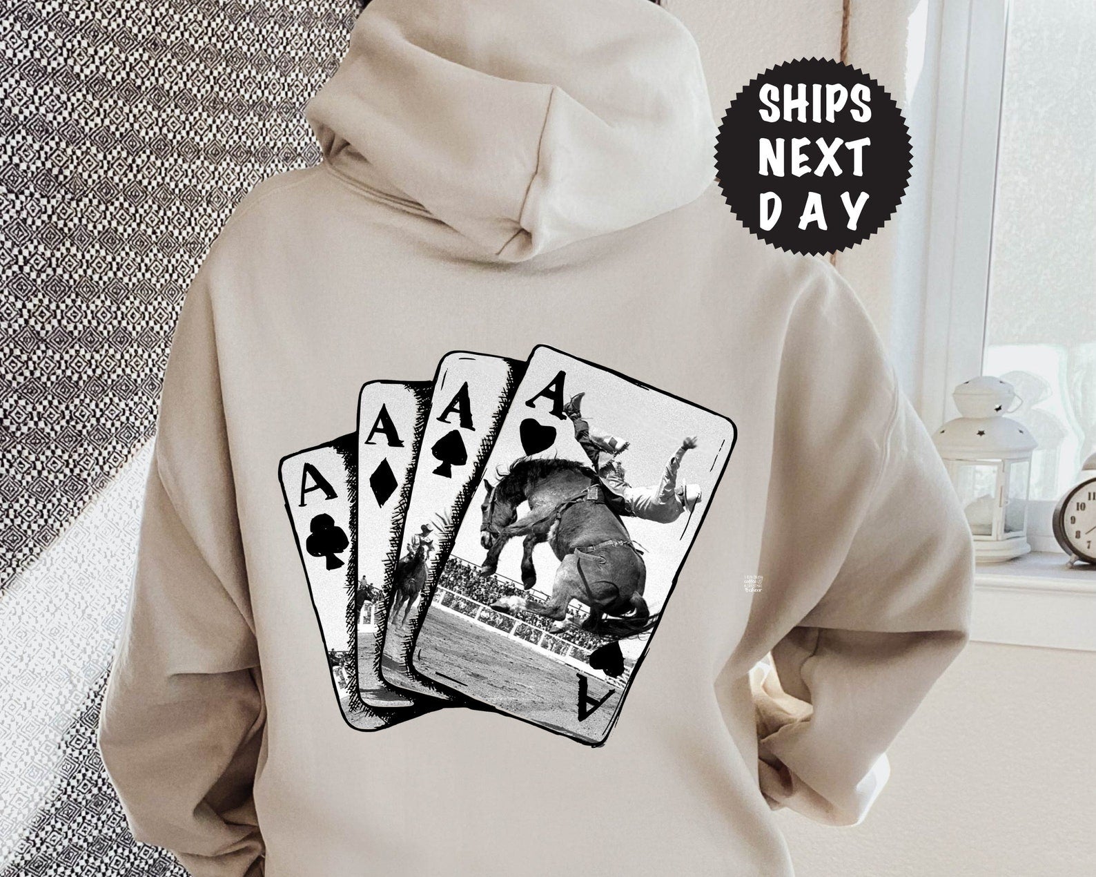 Ace Card Cowboy Hoodie, Playing Card Hoodie, Western Girl Sweatshirt, Country Hoodie, Poker Card Games On Back Hoodie, Oversized Hoodie