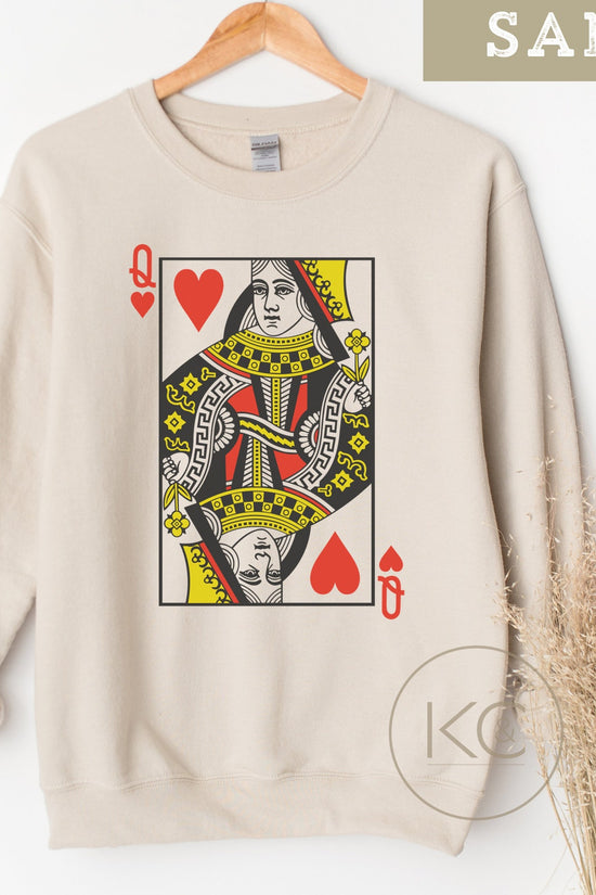 Queen of Hearts Graphic sweatshirt | Playing Cards crewneck | Valentines Gift for her| casino poker card player sweater, Womens crewneck.