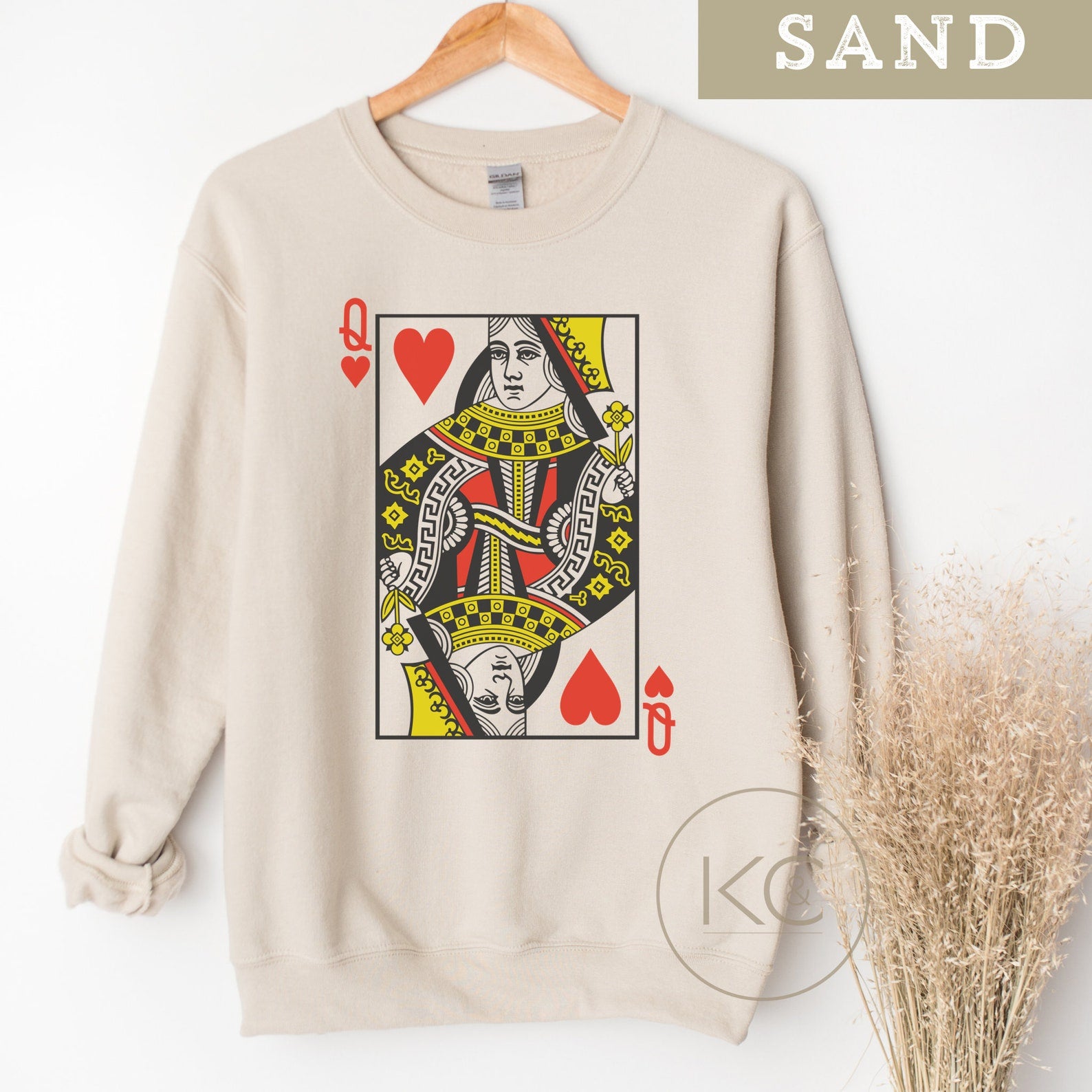 Queen of Hearts Graphic sweatshirt | Playing Cards crewneck | Valentines Gift for her| casino poker card player sweater, Womens crewneck.