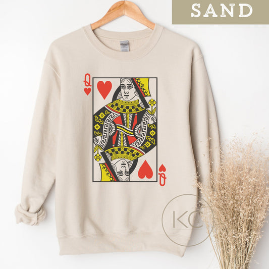Queen of Hearts Graphic sweatshirt | Playing Cards crewneck | Valentines Gift for her| casino poker card player sweater, Womens crewneck.