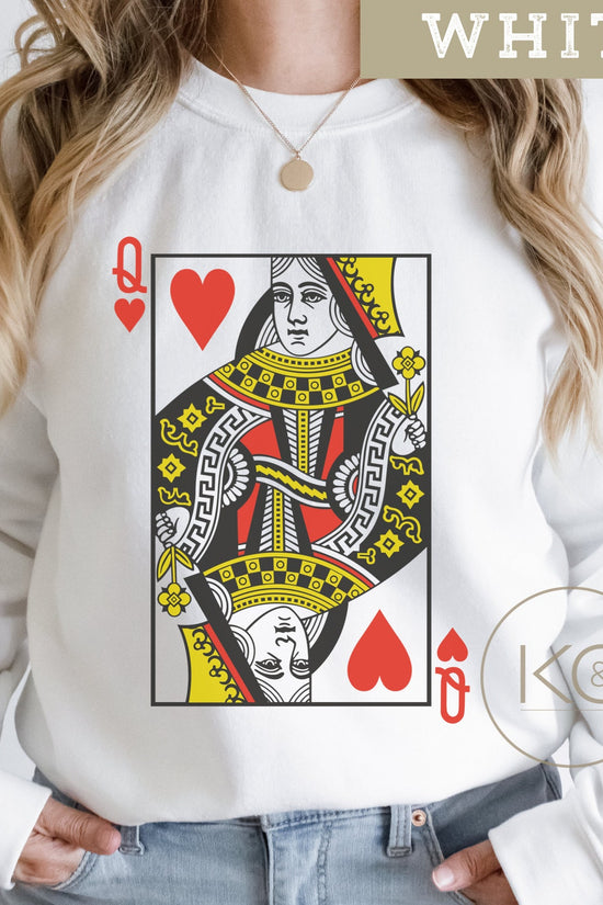 Queen of Hearts Graphic sweatshirt | Playing Cards crewneck | Valentines Gift for her| casino poker card player sweater, Womens crewneck.