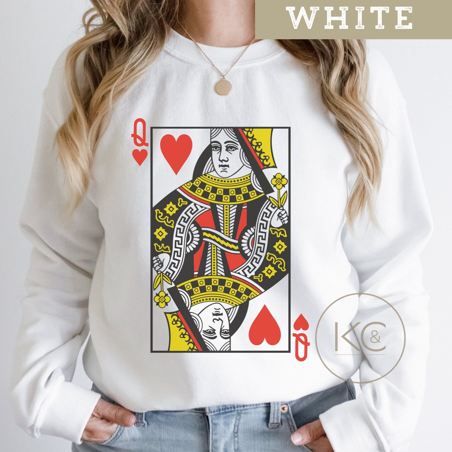 Queen of Hearts Graphic sweatshirt | Playing Cards crewneck | Valentines Gift for her| casino poker card player sweater, Womens crewneck.