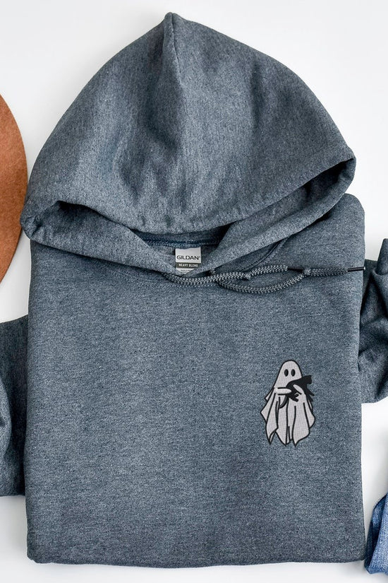 Embroidered Ghost Hoodie, Halloween Sweatshirt, Black Cat, Fall Hoodies for Women, Halloween Crewneck, Cute Ghost Shirt, Spooky Season