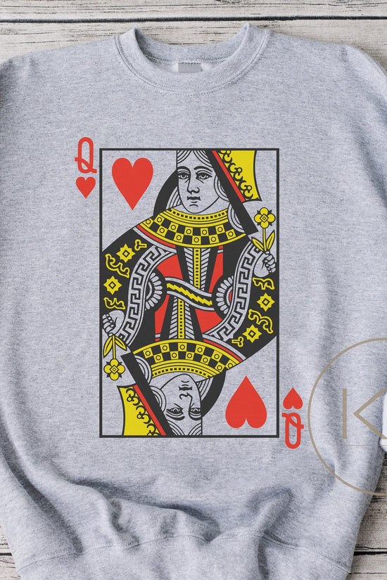 Queen of Hearts Graphic sweatshirt | Playing Cards crewneck | Valentines Gift for her| casino poker card player sweater, Womens crewneck.