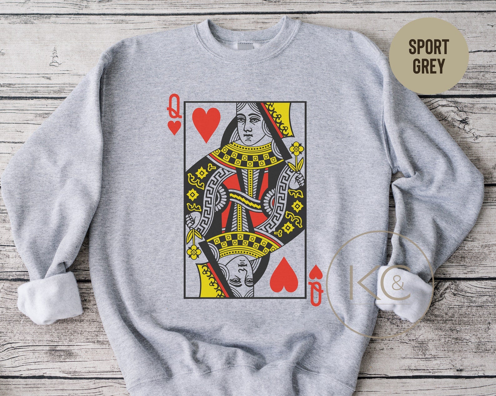 Queen of Hearts Graphic sweatshirt | Playing Cards crewneck | Valentines Gift for her| casino poker card player sweater, Womens crewneck.