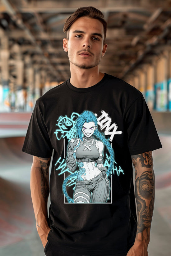 League of Legends Jinx Arcane T-Shirt Anime Graphic Tee for LoL Fans Jinx Character Shirt Unisex Soft Cotton