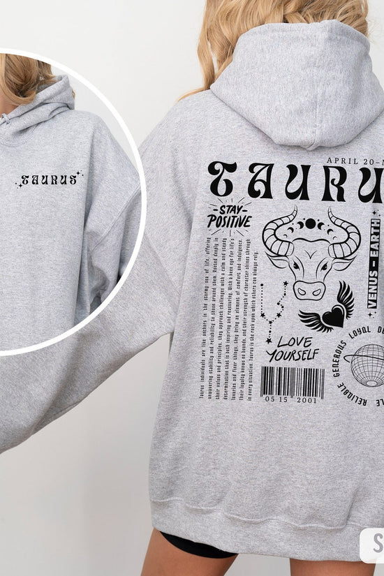 Taurus Hoodie Astrology Y2K Hoodie Zodiac Sign Gift Custom Birthday Gift Retro Graphic Sweatshirt Trendy Positive Words Shirt Taurus Gift