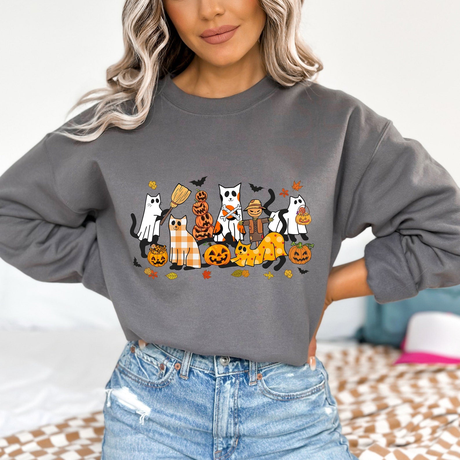 Black Cat Halloween, Ghost Cat Halloween, Halloween Cat Shirt, Sweatshirt, Halloween Sweatshirt