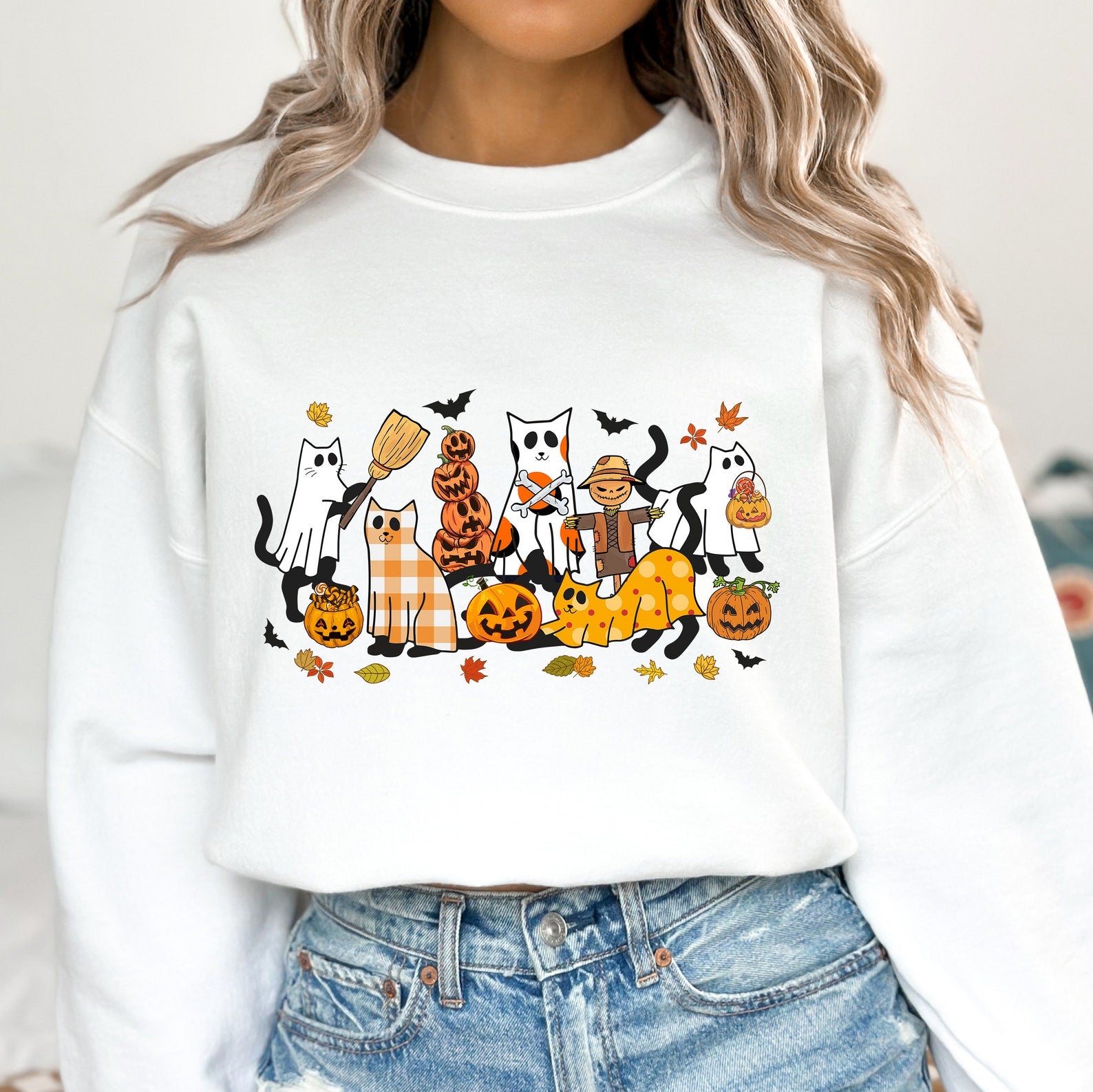 Black Cat Halloween, Ghost Cat Halloween, Halloween Cat Shirt, Sweatshirt, Halloween Sweatshirt