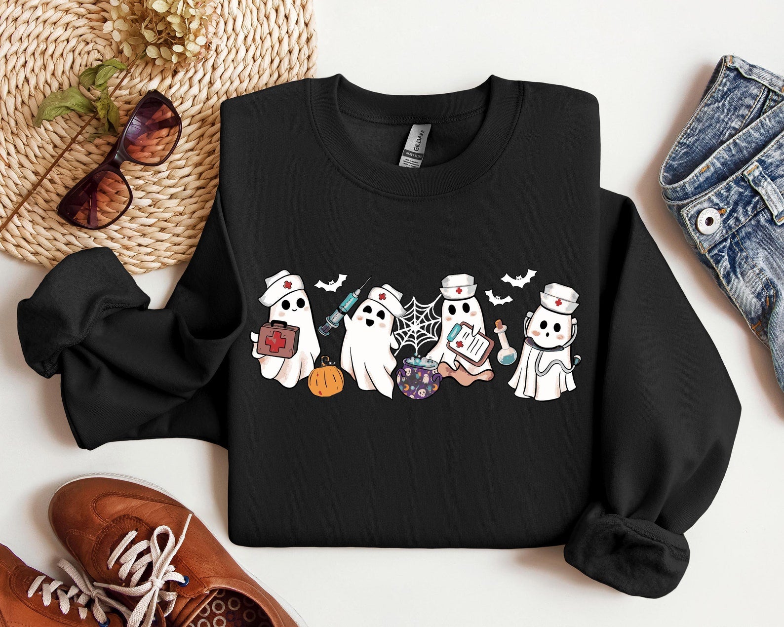 Ghost Nurse Halloween Sweatshirt, Halloween Nurse Shirt, Halloween Sweatshirt, Happy Halloween Shirt, Halloween Nurse Gift, Cute Nurse Shirt