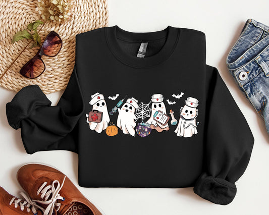 Ghost Nurse Halloween Sweatshirt, Halloween Nurse Shirt, Halloween Sweatshirt, Happy Halloween Shirt, Halloween Nurse Gift, Cute Nurse Shirt