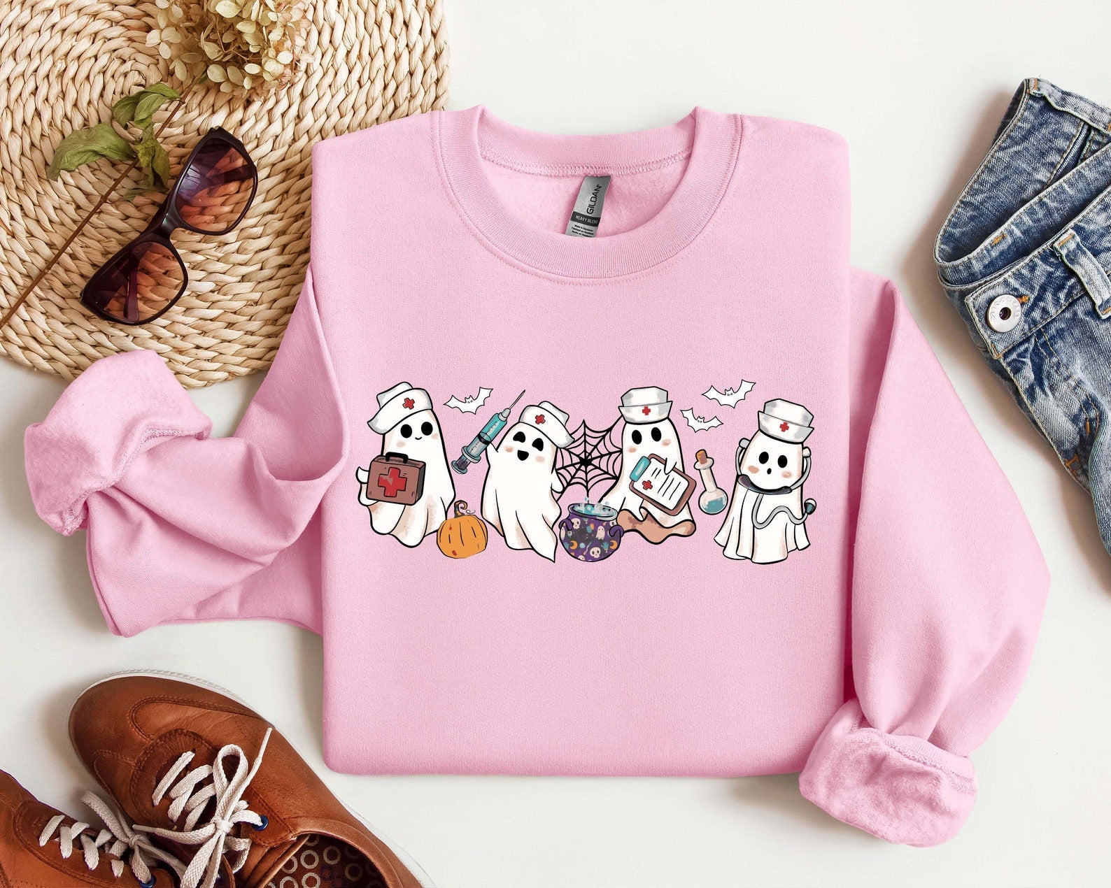 Ghost Nurse Halloween Sweatshirt, Halloween Nurse Shirt, Halloween Sweatshirt, Happy Halloween Shirt, Halloween Nurse Gift, Cute Nurse Shirt