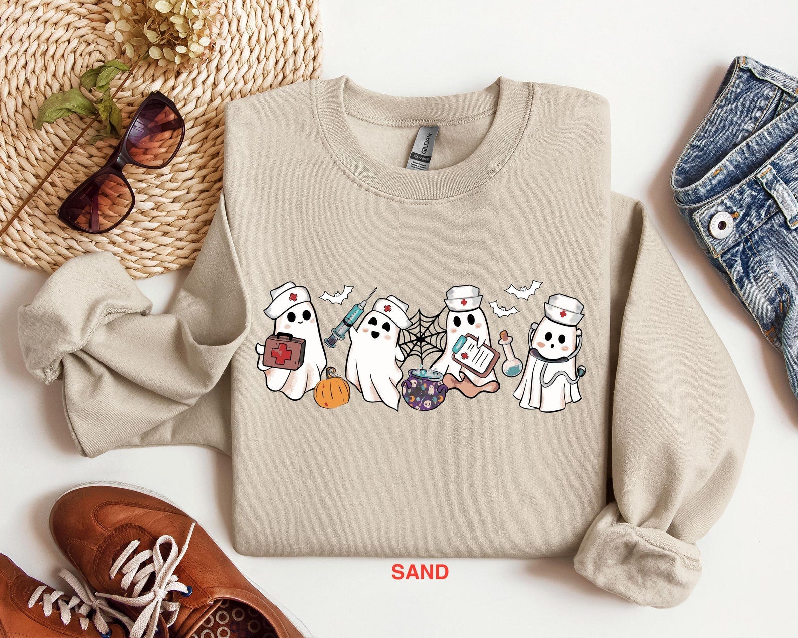 Ghost Nurse Halloween Sweatshirt, Halloween Nurse Shirt, Halloween Sweatshirt, Happy Halloween Shirt, Halloween Nurse Gift, Cute Nurse Shirt