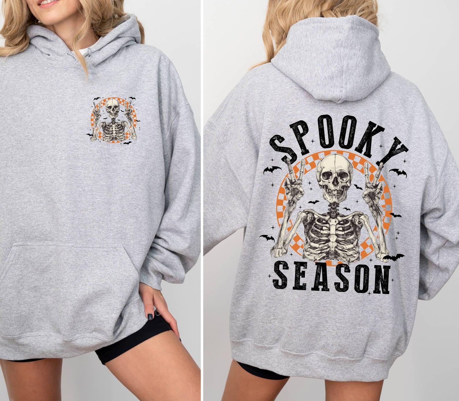Spooky Season Hoodie,Retro Halloween Skeleton Hoodie,Women Halloween Party Hoodie,Gift For Halloween,Fall Spooky Season,Front-Back Hoodie