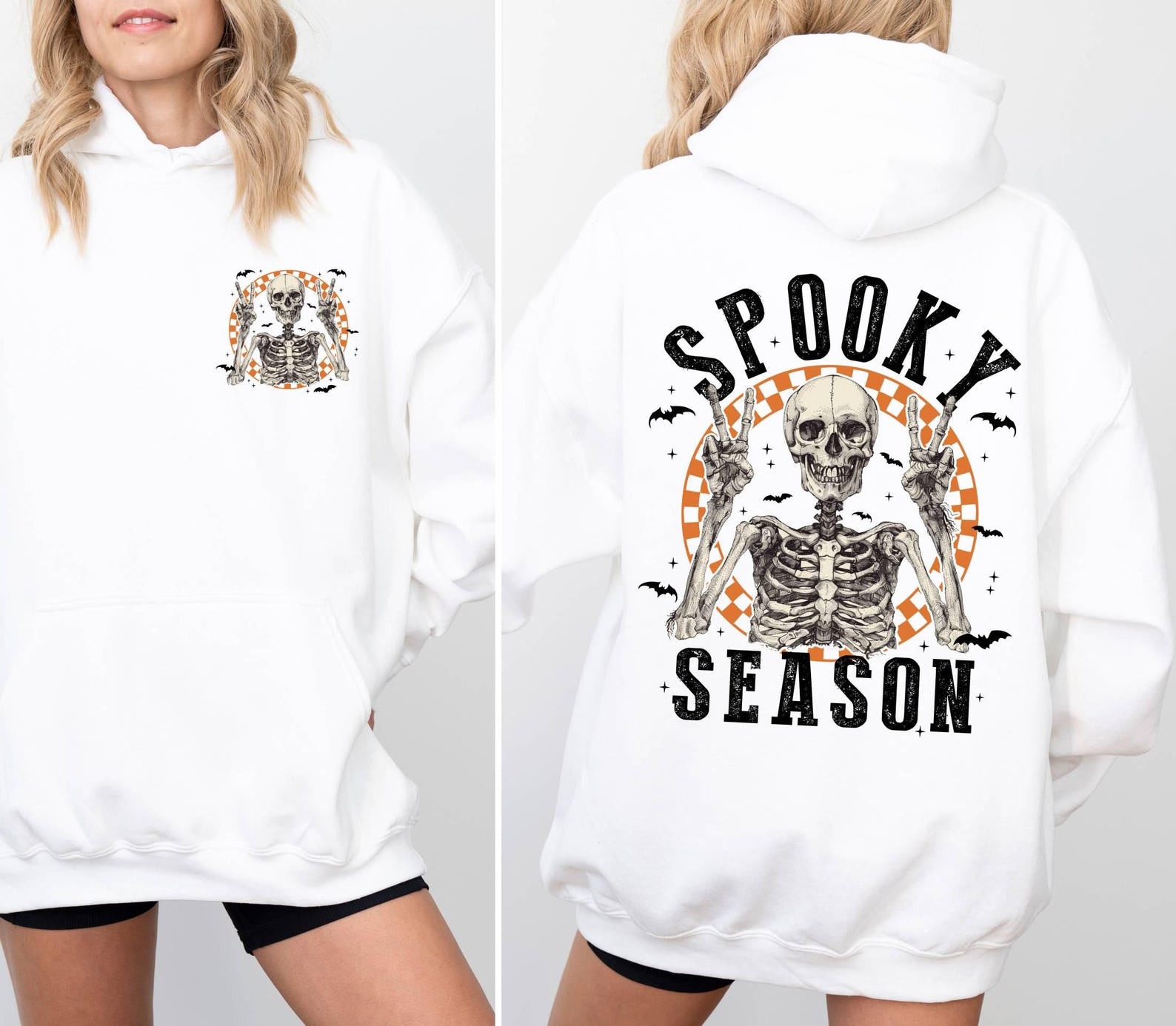 Spooky Season Hoodie,Retro Halloween Skeleton Hoodie,Women Halloween Party Hoodie,Gift For Halloween,Fall Spooky Season,Front-Back Hoodie
