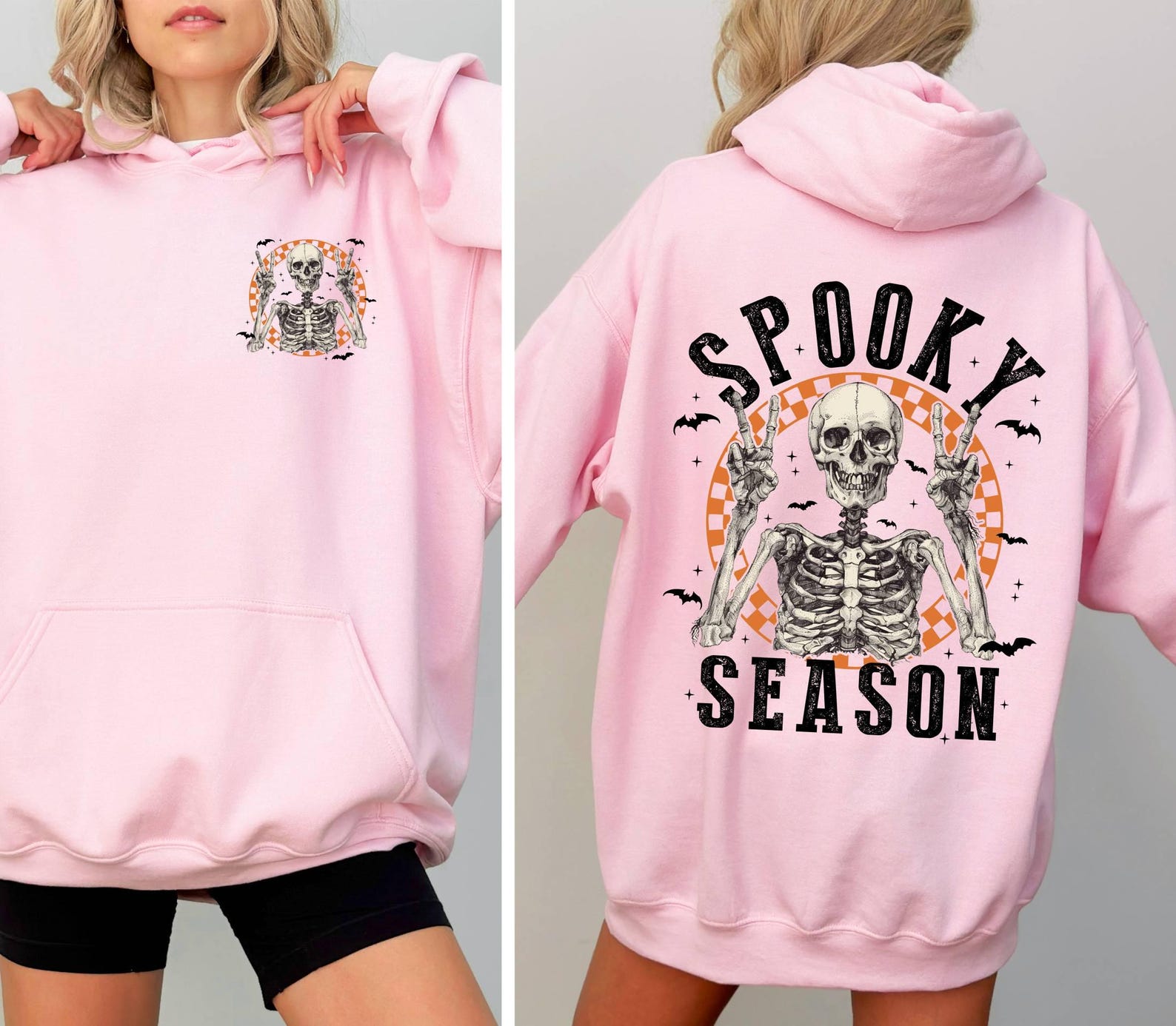 Spooky Season Hoodie,Retro Halloween Skeleton Hoodie,Women Halloween Party Hoodie,Gift For Halloween,Fall Spooky Season,Front-Back Hoodie