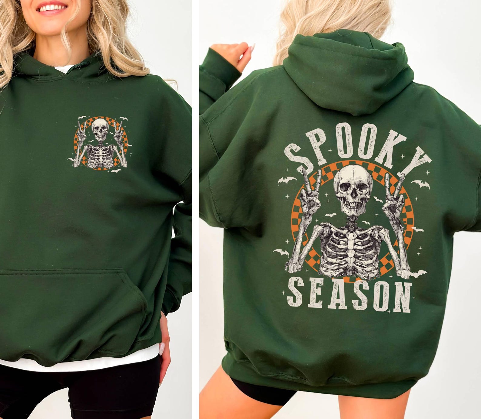 Spooky Season Hoodie,Retro Halloween Skeleton Hoodie,Women Halloween Party Hoodie,Gift For Halloween,Fall Spooky Season,Front-Back Hoodie