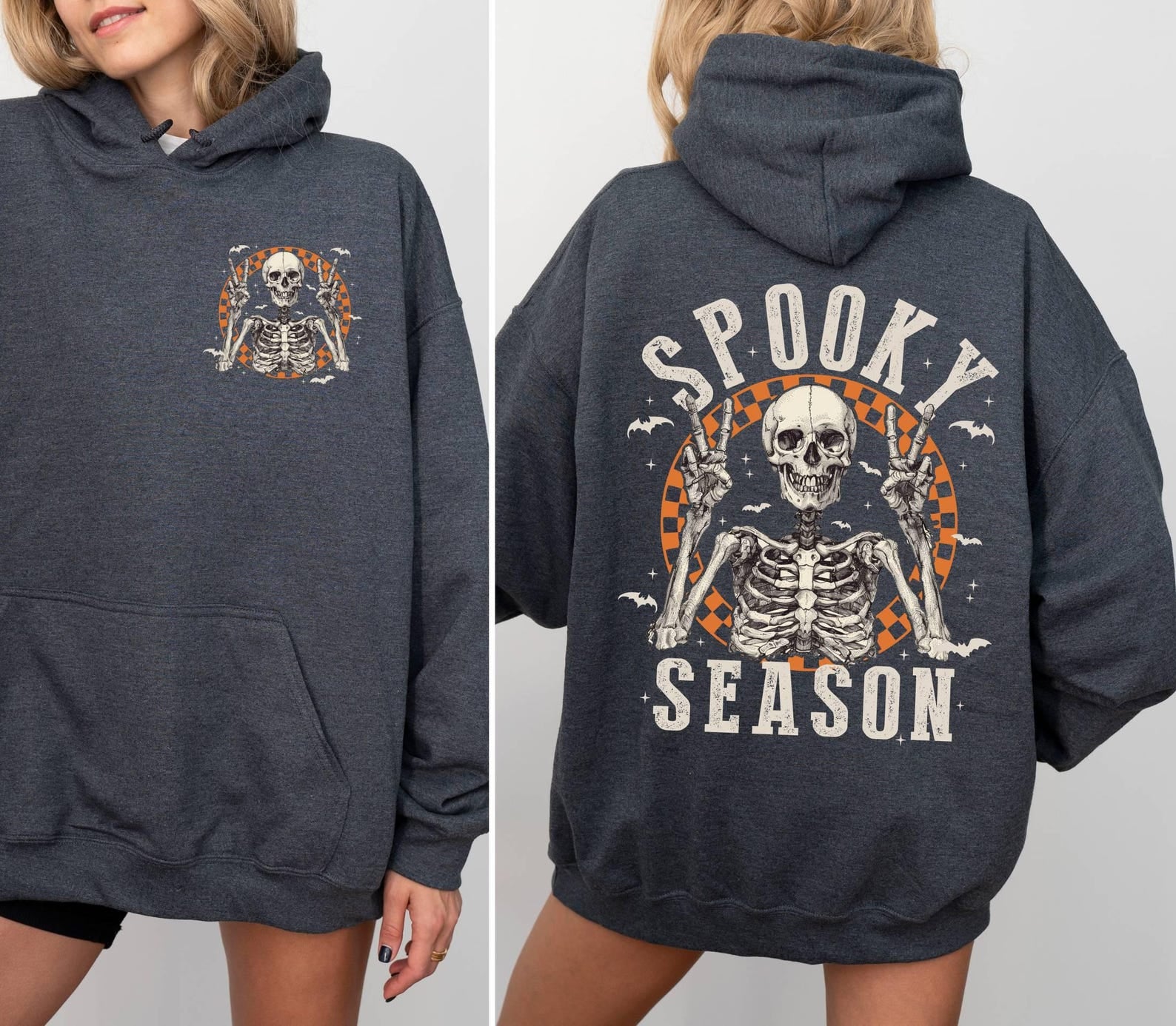 Spooky Season Hoodie,Retro Halloween Skeleton Hoodie,Women Halloween Party Hoodie,Gift For Halloween,Fall Spooky Season,Front-Back Hoodie