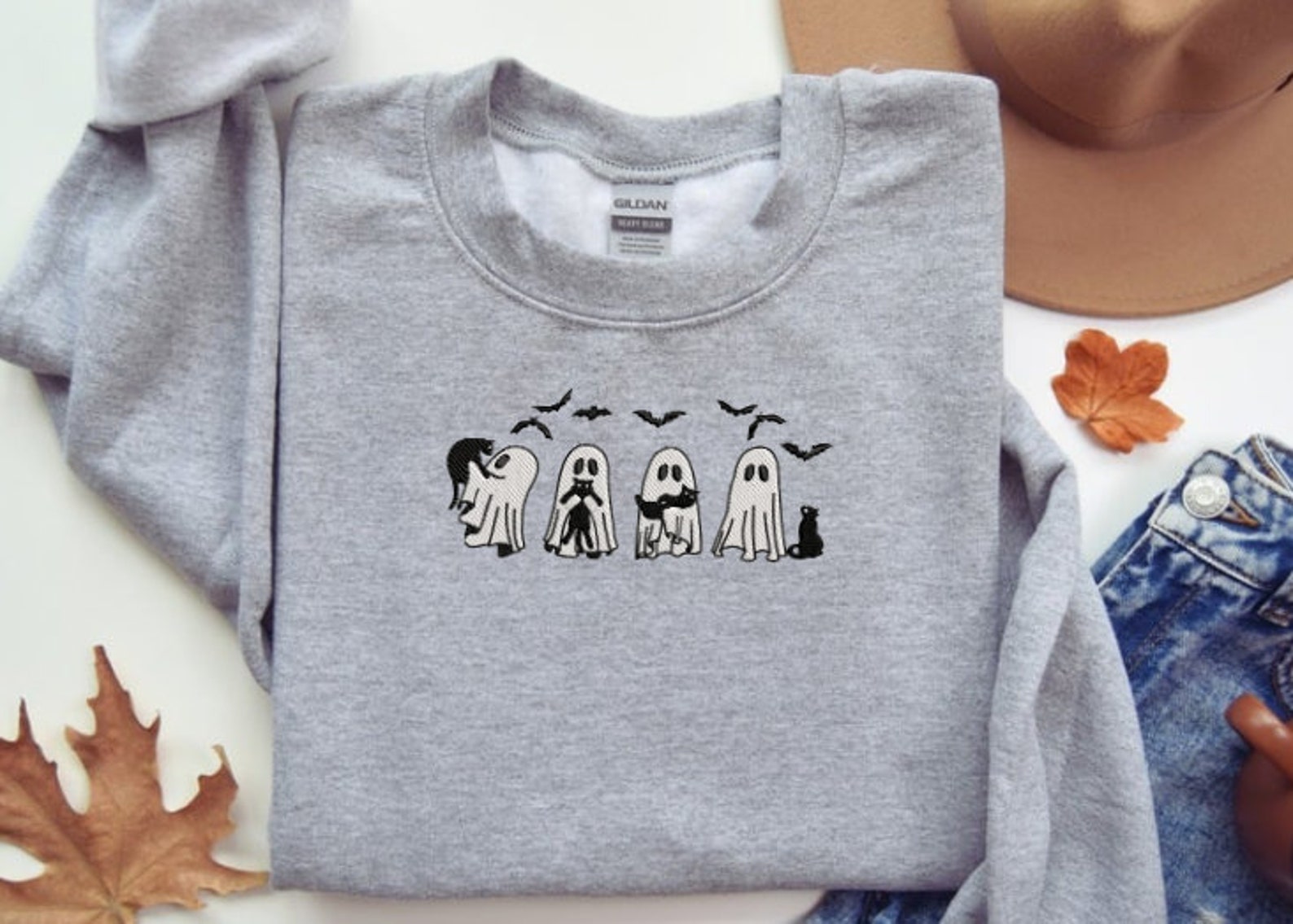 Halloween Sweatshirt-Ghost Sweatshirt-Halloween Embroidered Sweatshirt-Halloween Shirt-Halloween Sweater-Witch Shirt-Fall Sweatshirt-G3