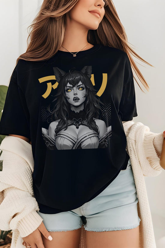 Japanese Style Ahri League of Legends Shirt KDA lol tee Shirt of Legends Apparel Monochrome Greyscale, Japanese Aesthetcic