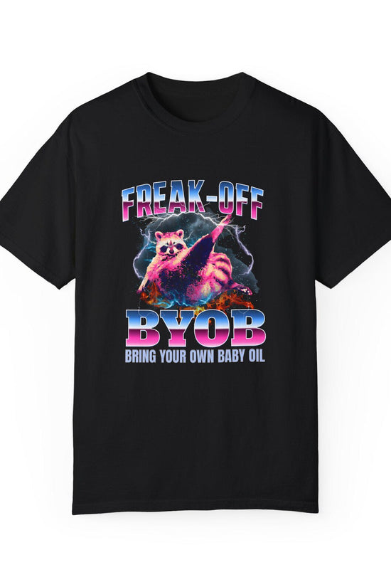 Funny Shirt, Funny Y2K Bootleg Raccoon Meme Shirt, Freak-Off BYOB, Inappropriate Tee, Viral Funny Tshirt, Comfort Colors Gifts Unisex Animal