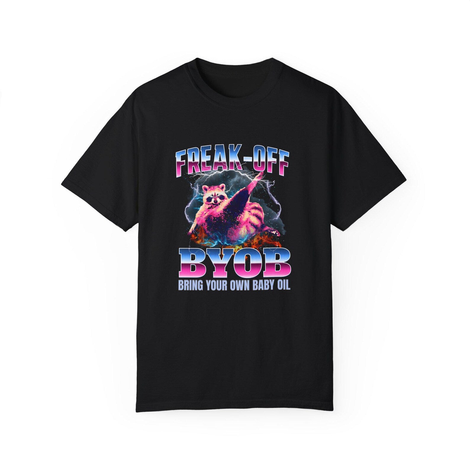 Funny Shirt, Funny Y2K Bootleg Raccoon Meme Shirt, Freak-Off BYOB, Inappropriate Tee, Viral Funny Tshirt, Comfort Colors Gifts Unisex Animal
