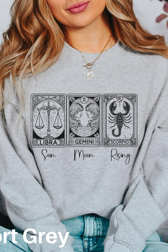 Custom Big Three Astrology Sweatshirt, Personalized Sun, Moon and Rising Signs Sweater, Zodiac Sweatshirt, Astrology Gift, Horoscope Gift