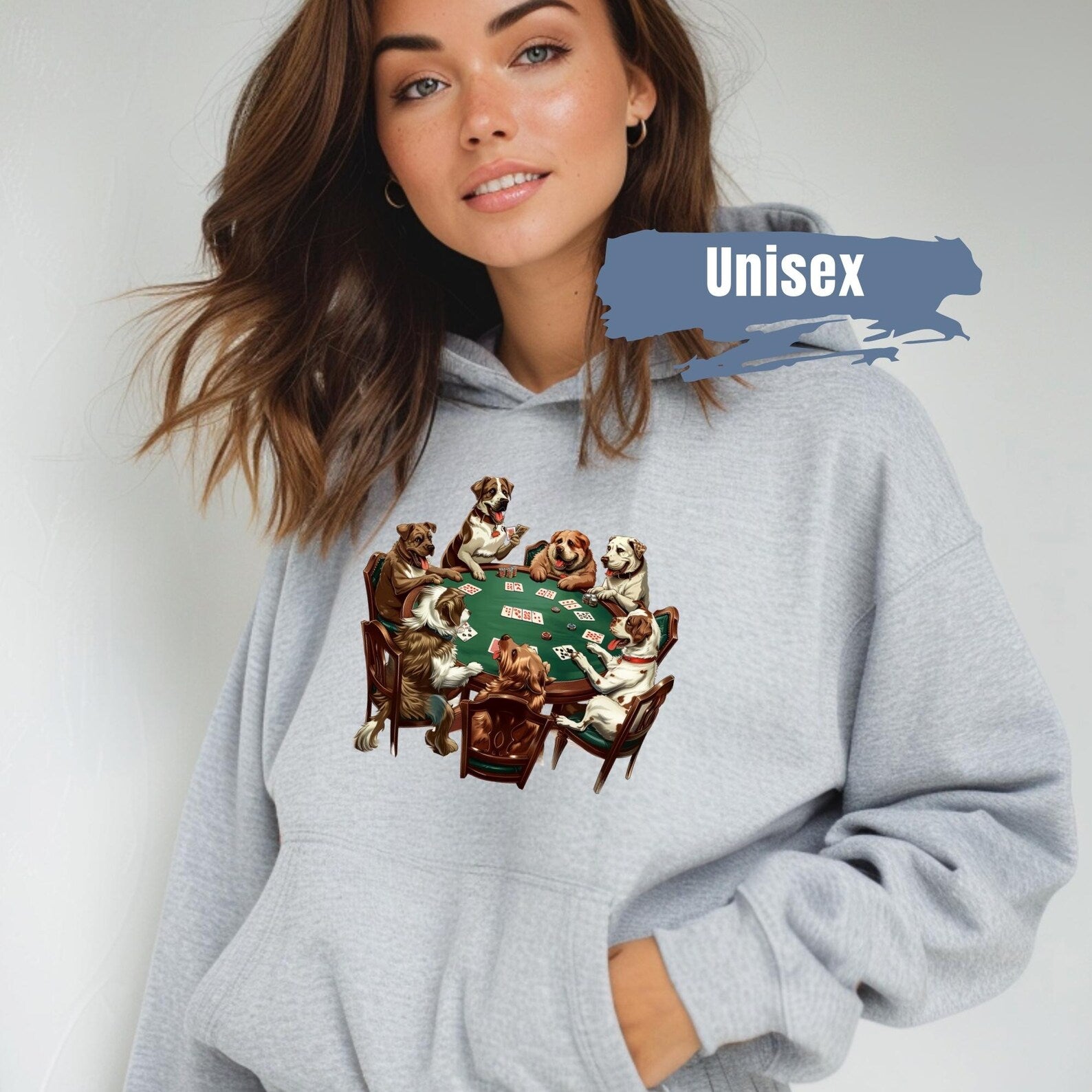 Dogs Playing Poker Hoodie | Dogs Playing Cards on a Hooded Sweatshirt | Funny Pet Lover Gift | Funny Dog Mom Sweater | Funny Dog Dad Hoodie