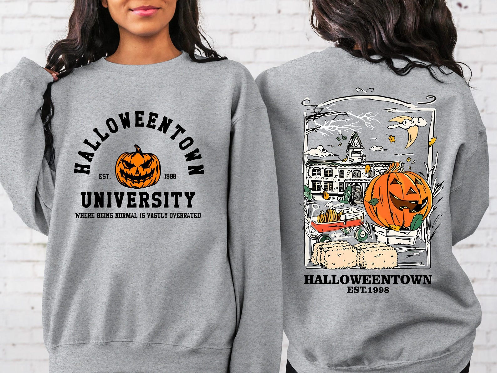 Halloweentown Est 1998 Back and Front Sweatshirt, Retro Halloween Town Crewneck Sweater Halloweentown University Halloween Fall Sweatshirt