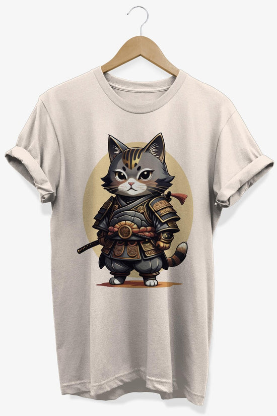 Kawaii Samurai Cat T-shirt | Japanese Kitten Warrior Graphic Tee | Anime Lovers Gifts