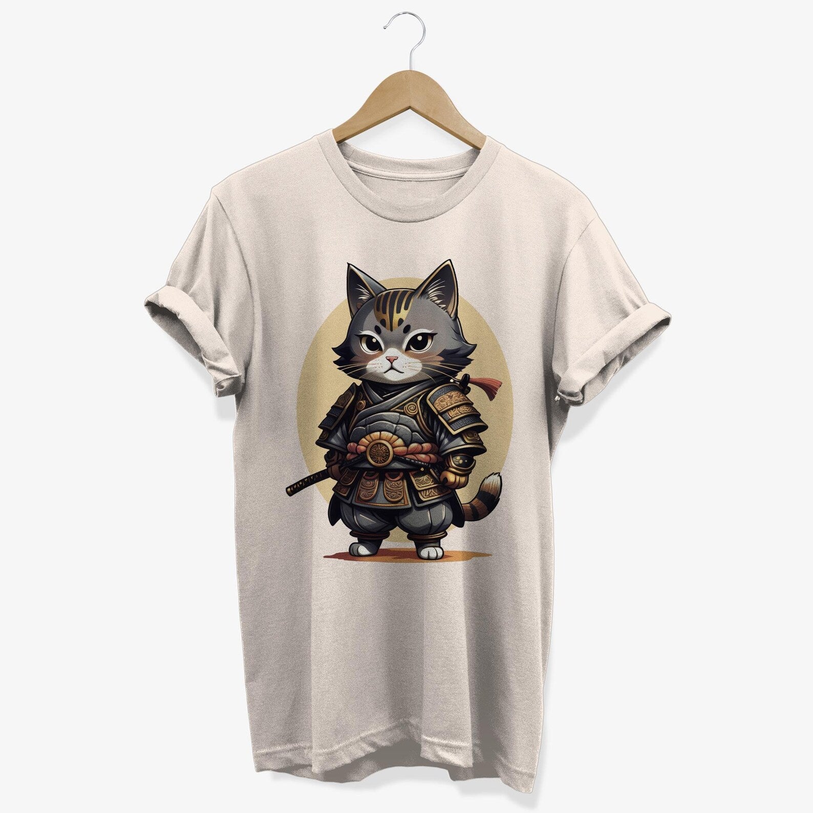 Kawaii Samurai Cat T-shirt | Japanese Kitten Warrior Graphic Tee | Anime Lovers Gifts