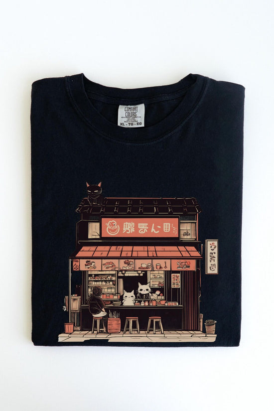 Cat Lover shirt, Ramen Shop Tee, Japanese Cat Shirt, Cute Animal Graphic Top, Kitty Design Apparel, Kawaii, Japanese noodle shop, Japan Tee