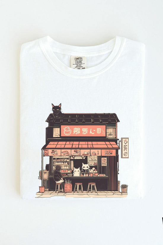 Cat Lover shirt, Ramen Shop Tee, Japanese Cat Shirt, Cute Animal Graphic Top, Kitty Design Apparel, Kawaii, Japanese noodle shop, Japan Tee