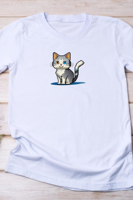 Anime Pixel Cat T-Shirt | Cute Kawaii Kitty Graphic Tee|Adorable Cartoon Feline Shirt|Japanese Anime Cat Art Tee|Whimsical Pet Lover T-Shirt