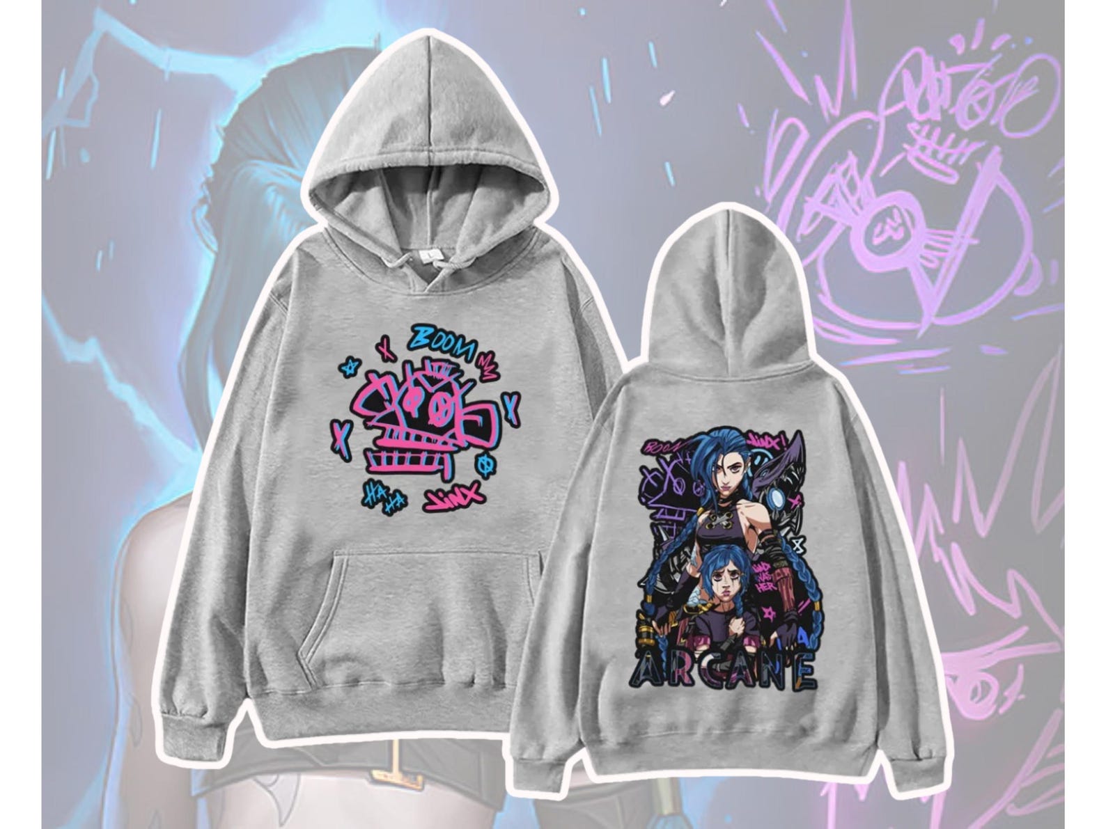 Jinx Lol Arcane Hoodie, League of Legends Cosplay, Graphic Streetwear Fashion, Gift for Game Lovers