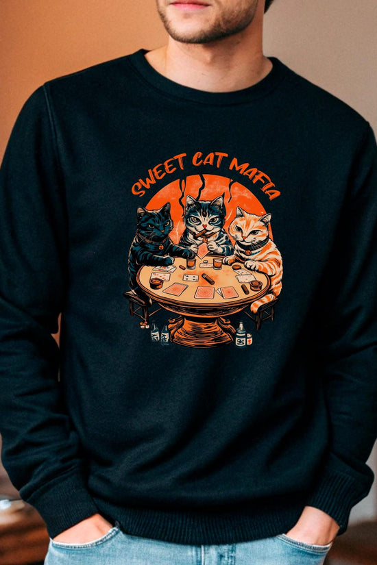 Mafia Cats Retro Poker Crewneck Sweatshirt