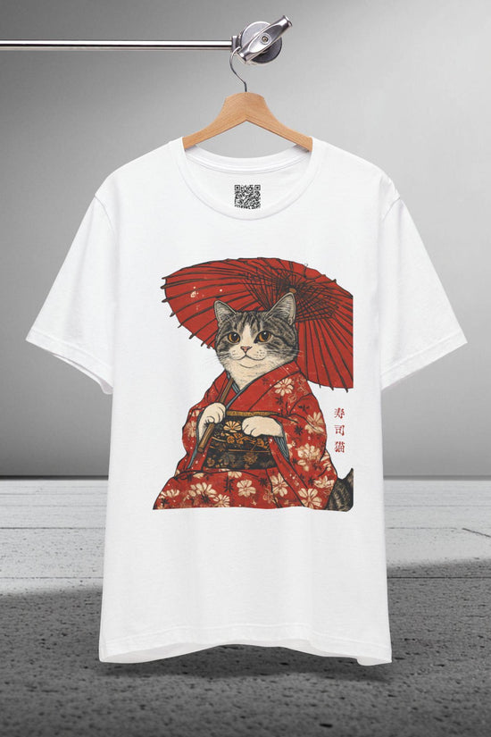 Geisha Cat Kimono Shirt, Japanese Aesthetic Tee, Edo-Period Art, Samurai Cat T-Shirt, Cute Anime Cat Apparel, Gift for Cat & Japan Lovers