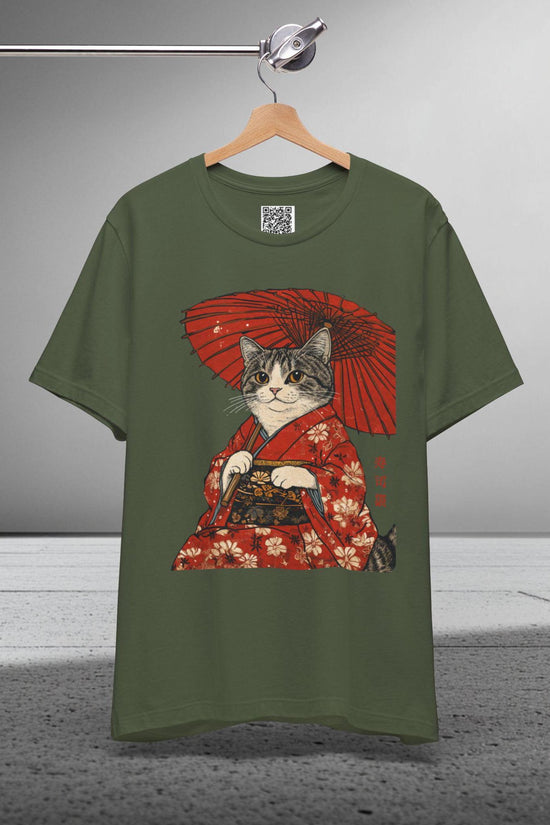 Geisha Cat Kimono Shirt, Japanese Aesthetic Tee, Edo-Period Art, Samurai Cat T-Shirt, Cute Anime Cat Apparel, Gift for Cat & Japan Lovers