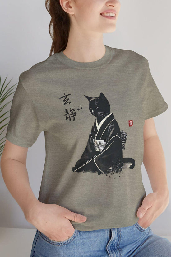 Zen Cat Art Tee, Unisex Short Sleeve Tee, Cute Cat Lover Gift, Japanese Style Shirt, Pet Apparel, Relaxed Vibe Apparel
