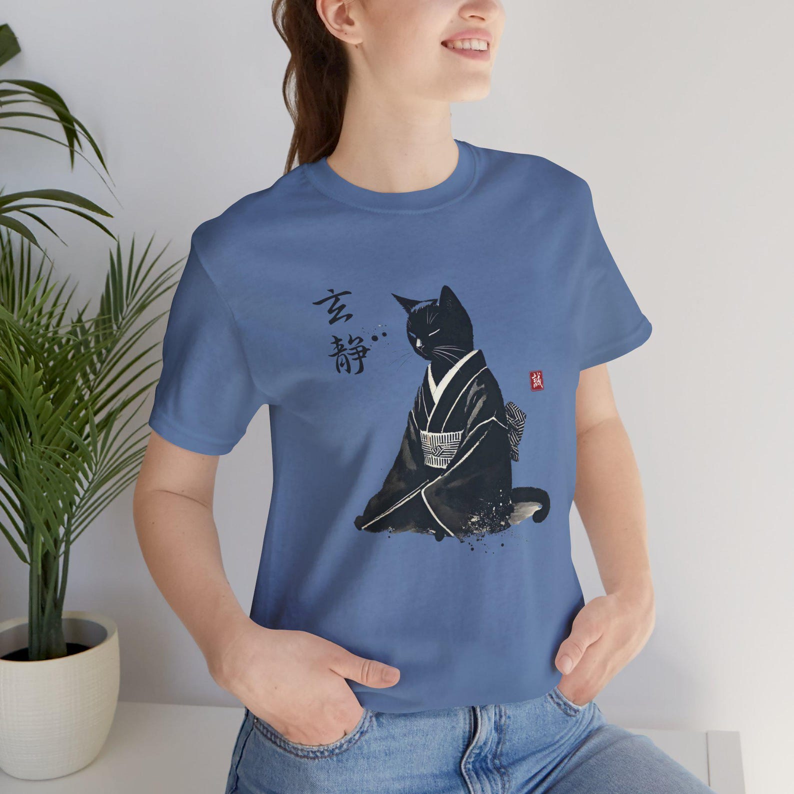 Zen Cat Art Tee, Unisex Short Sleeve Tee, Cute Cat Lover Gift, Japanese Style Shirt, Pet Apparel, Relaxed Vibe Apparel