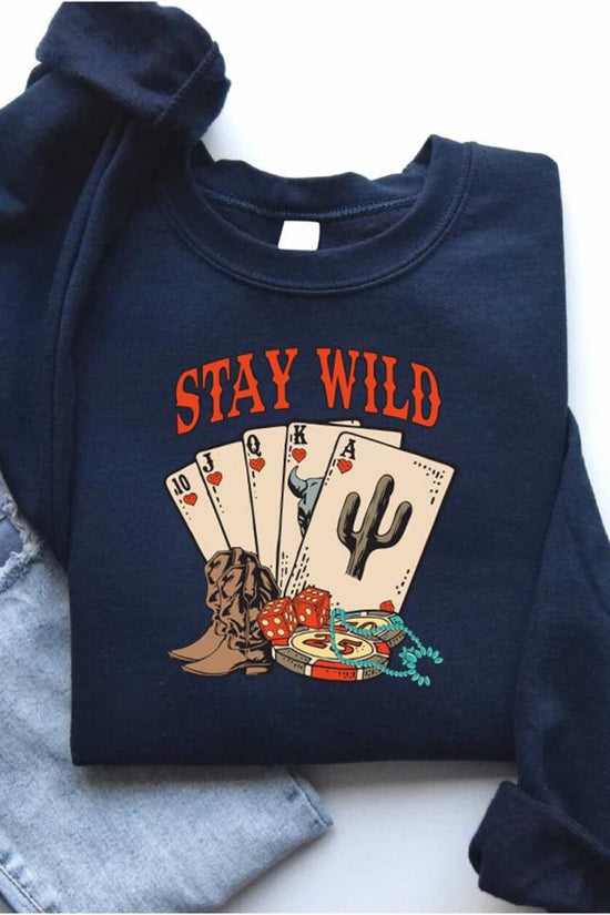 Stay Wild Playing Card Sweatshirt, Poker Card Themed Shirt, Ace Card Shirt, Y2K 90's Cowgirl Shirt, Country Girl Shirt,Casino Dealer