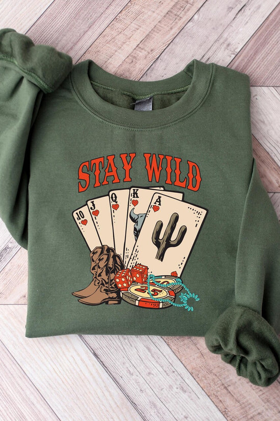 Stay Wild Playing Card Sweatshirt, Poker Card Themed Shirt, Ace Card Shirt, Y2K 90's Cowgirl Shirt, Country Girl Shirt,Casino Dealer