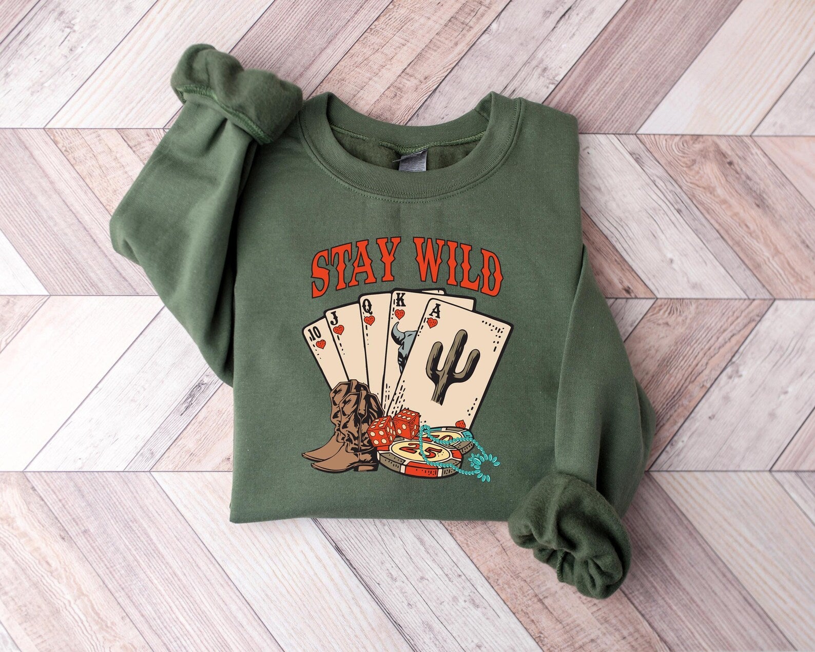 Stay Wild Playing Card Sweatshirt, Poker Card Themed Shirt, Ace Card Shirt, Y2K 90's Cowgirl Shirt, Country Girl Shirt,Casino Dealer