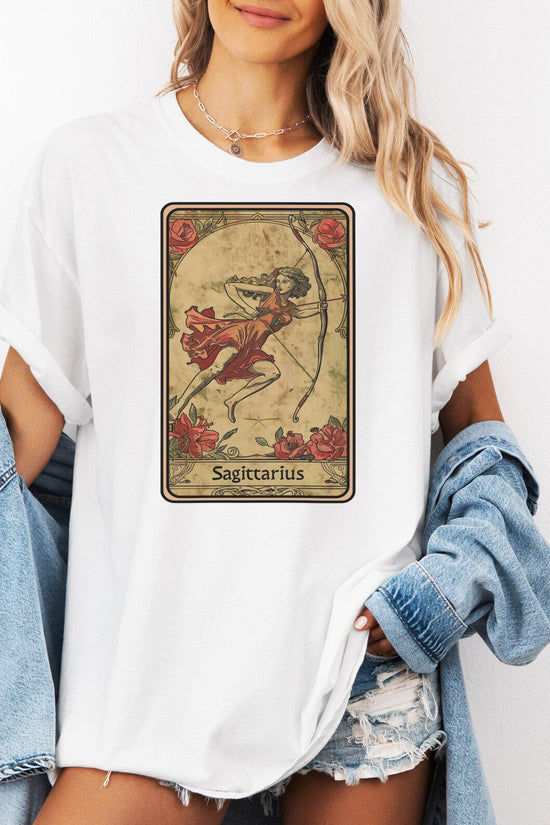 Sagittarius Tarot Card Design, Unique Astrology Graphic, Zodiac Archer Art, Vintage Style T-Shirt, Horoscope Theme T-Shirt