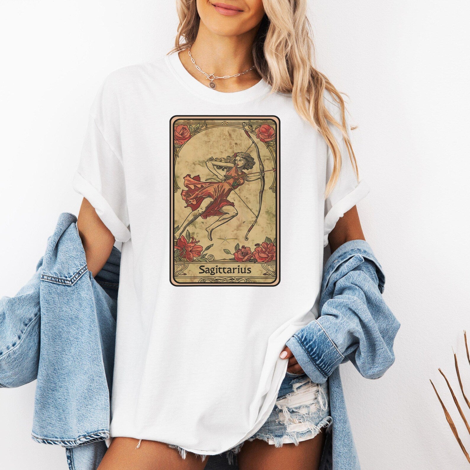 Sagittarius Tarot Card Design, Unique Astrology Graphic, Zodiac Archer Art, Vintage Style T-Shirt, Horoscope Theme T-Shirt