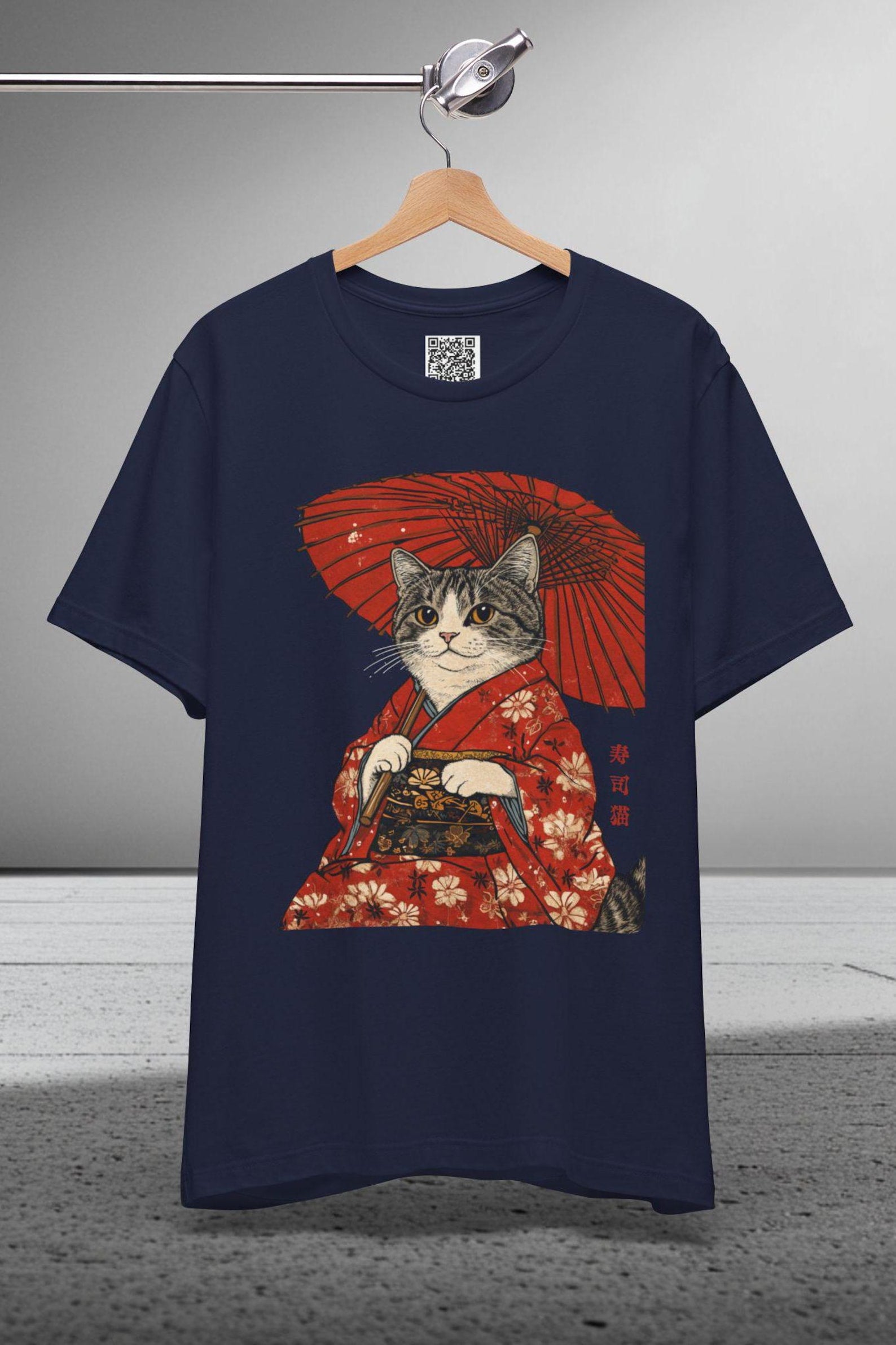 Geisha Cat Kimono Shirt, Japanese Aesthetic Tee, Edo-Period Art, Samurai Cat T-Shirt, Cute Anime Cat Apparel, Gift for Cat & Japan Lovers