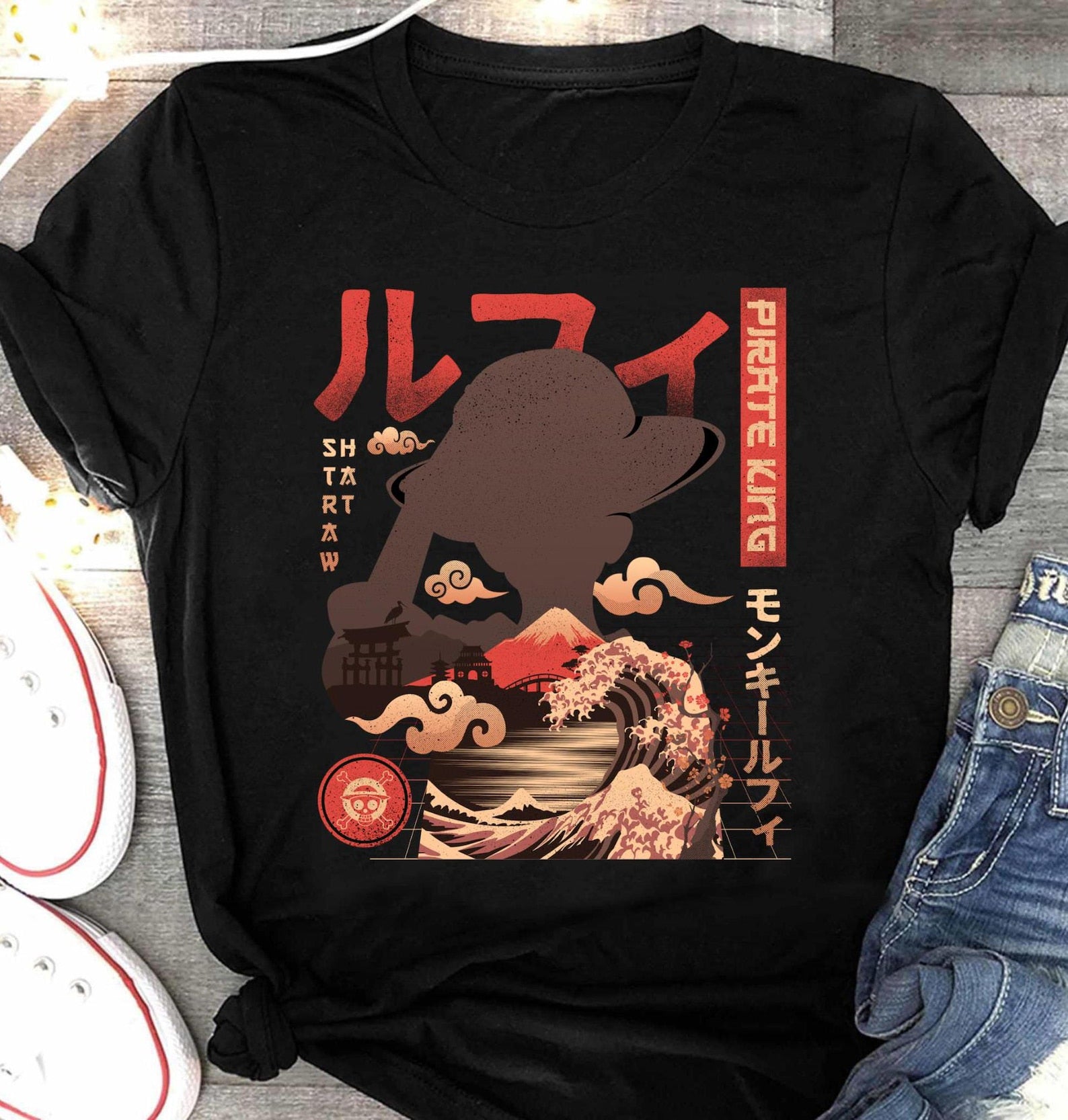 Pirate King Luffy Anime Shirt, Straw Hat Pirates Monkey D Luffy One Piece Manga Shirt, Mugiwara, Sanji, Zoro Japanese Anime Tee